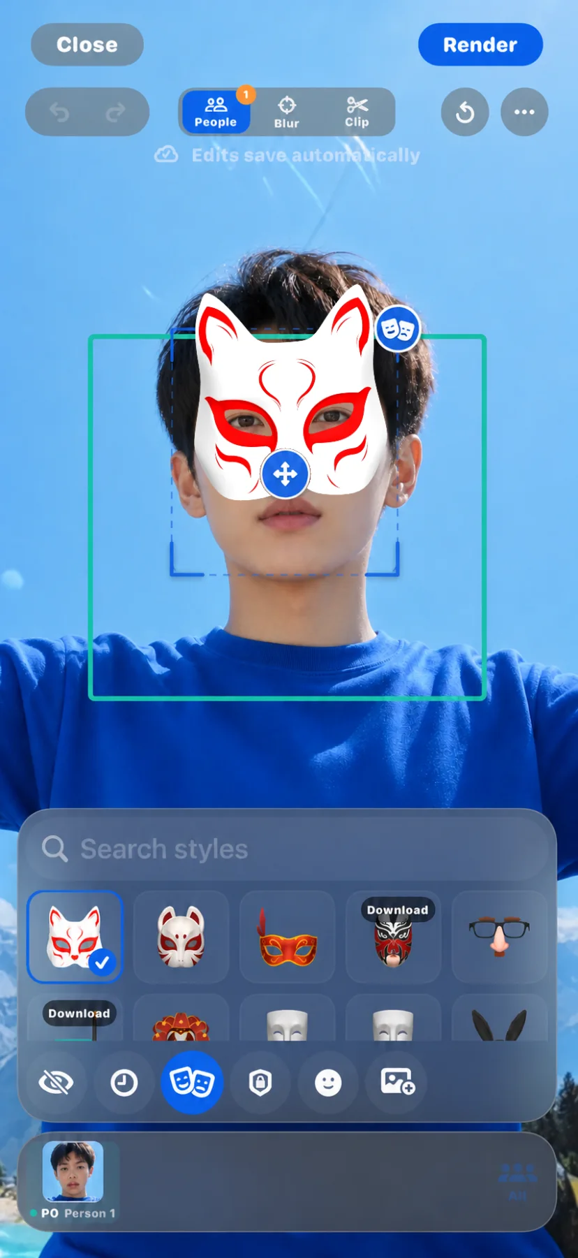 The Maskerij editor with a 3D mask selected for a synthetic adult